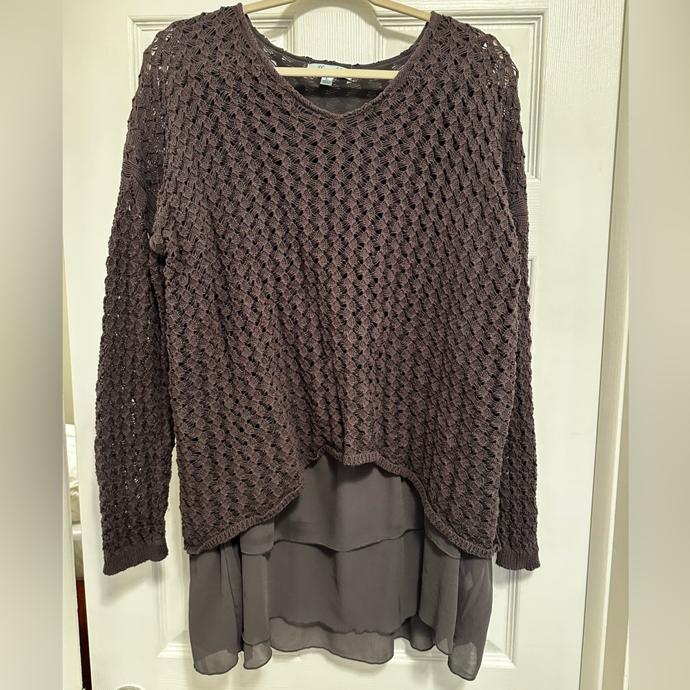 She + Sky Charcoal Layered Knit Sweater Top